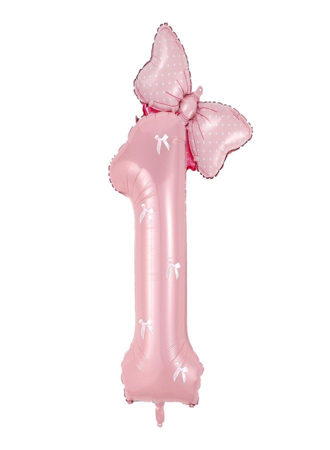 PLAP Birthday Number Balloon Bow Happy Birthday Number Balloon Decoration(Pink number 1) - Image 1